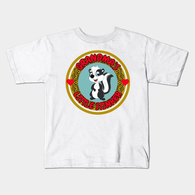 Cute baby animal skunk Grandma's little stinker love Kids T-Shirt by Shean Fritts 